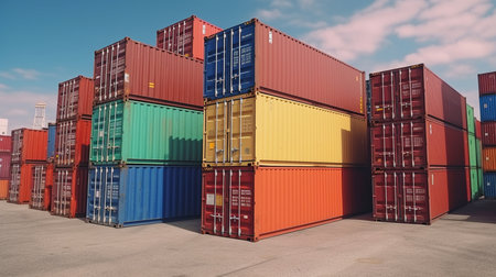 Generative AI, multicolored containers at a portの素材