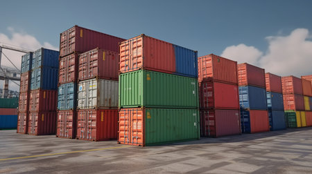 Generative AI, multicolored containers at a portの素材