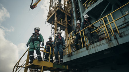 Generative AI, offshore workers on an oil rigの素材
