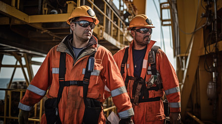 Generative AI, offshore workers on an oil rigの素材
