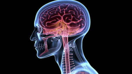 Human male brain system anatomy in x-ray image, Generative AIの素材