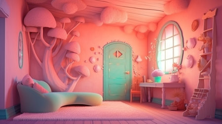 Fantasy fairy cottage decor, fantasy room, cotton candy hue, Generative AIの素材