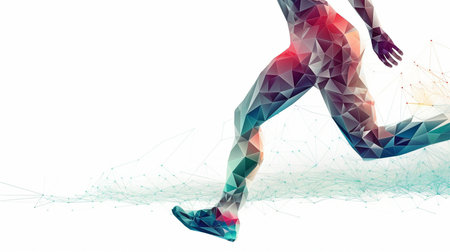 runner's legs form lines and triangles on a white backdrop, point linking network, Generative AIの素材