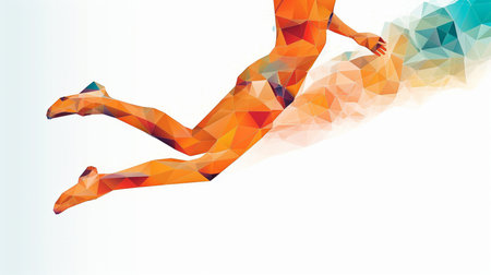 runner's legs form lines and triangles on a white backdrop, point linking network, Generative AIの素材