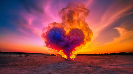 heart-shaped smoke, dessert, sunset, and Generative AIの素材