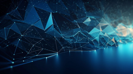 Blue geometric form abstract technology backdrop, Generative AIの素材