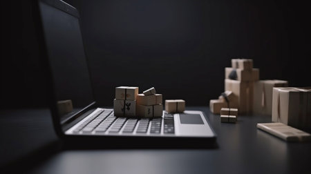 Online shopping, online purchases, and e-commerce idea, contemporary mobile phone with buy button on screen and shopping cart, Generative AIの素材