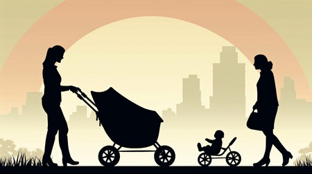 Parents entrust their children to a nanny or babysitter, Generative AIの素材