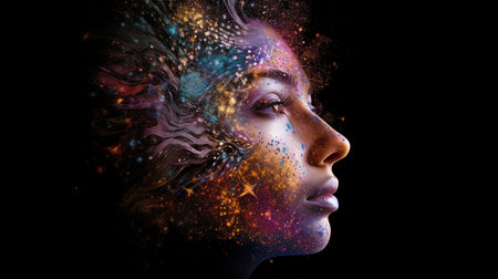 Conceptual, Generative AI universe and face mixの素材