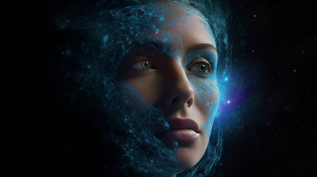 Conceptual, Generative AI universe and face mixの素材