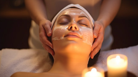 Generative AI, young woman receiving spa treatmentの素材