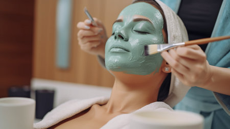 Generative AI, young woman receiving spa treatmentの素材