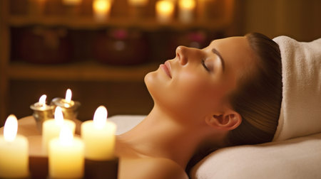 Generative AI, young woman receiving spa treatmentの素材