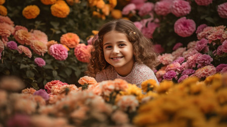 Generative AI is the happiest and most attractive female surrounded by lovely flowers.の素材
