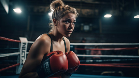 Generative AI girl fighter in boxing ringの素材