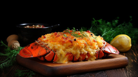 Generative AI, cuisine, lobster baked with cheese, elegantly arrangedの素材