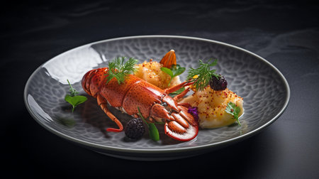 Generative AI, cuisine, lobster baked with cheese, elegantly arrangedの素材
