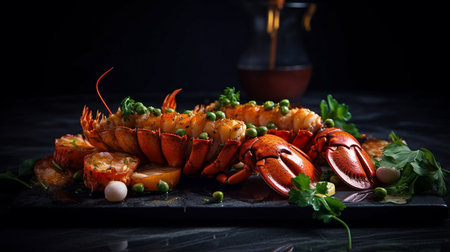 Generative AI, cuisine, lobster baked with cheese, elegantly arrangedの素材