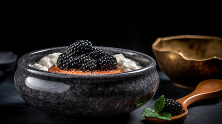 Generative AI, clay dish with red caviarの素材