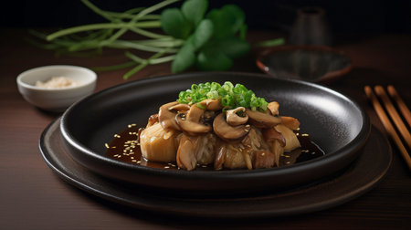 On a porcelain plate, a serving of Matsutake mushrooms, a treasured delicacy in Japanese cuisine, is offered, Generative AIの素材