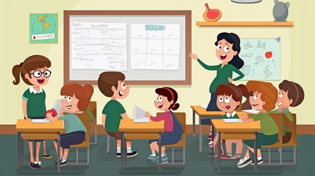 Generative AI, teacher and students in the classroomの素材