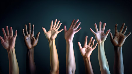 Generative AI, Multiethnic Arms Outstretched to Ask Questionsの素材