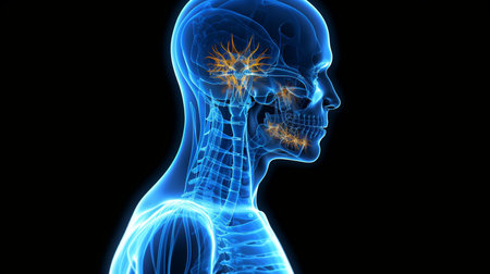 Anatomy of a male brain with pain in all joints, Generative AIの素材