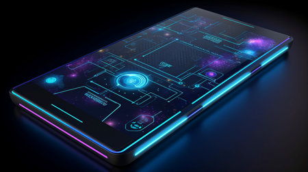 Futuristic abstract gaming smartphone concept, Generative AIの素材