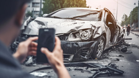 Irresponsible texting and driving crash, pedestrian hit, Generative AIの素材