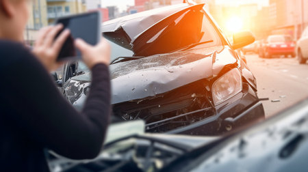 Irresponsible texting and driving crash, pedestrian hit, Generative AIの素材