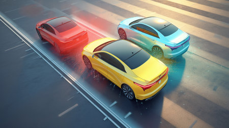 An autonomous automobile sensor system concept for the safety of driverless mode car control. In the future, Generative AI.の素材