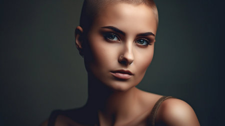 Generative AI and a fashionable woman with buzz cropped hairの素材