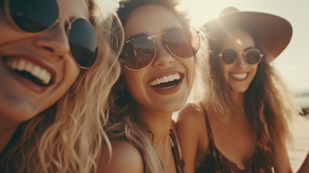 Generative AI and happy pals enjoying a good time in the sunの素材