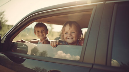 Generative AI helps a family enjoy their road vacationの素材