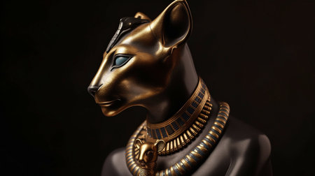 Generative AI, the catwoman in gold jewelry, and the ancient Egyptian deity Bastetの素材