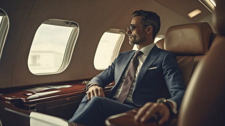 Businessman using his personal aircraft, Generative AIの素材