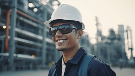 In a natural gas facility, a refinery engineer inspects gas storage and supply. Genaretive AI.In a natural gas facility, a refinery engineer inspects gas storage and supply. Genaretive AI.の素材