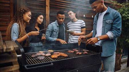 Generative AI, a group of pals enjoying a barbecueの素材