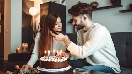Generative AI is being used by a handsome young man to surprise his lover on her birthday.の素材