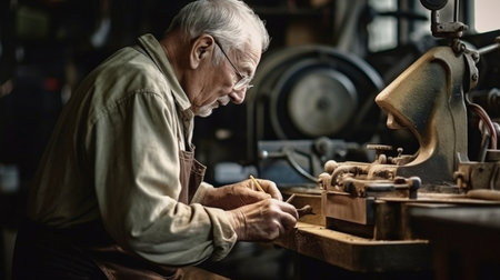 Senior Craftsperson Uses Generative AI to Work at the Hobelmaschine.の素材