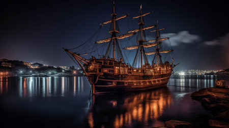 Generative AI, the pirate ship at nightの素材