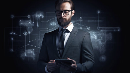 entrepreneur using Generative AI and a digital partnerの素材