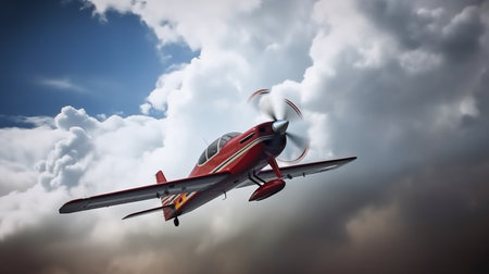 In a cloudy sky, a light sport aircraft is executing aerobatic tricks. The Generative AIの素材