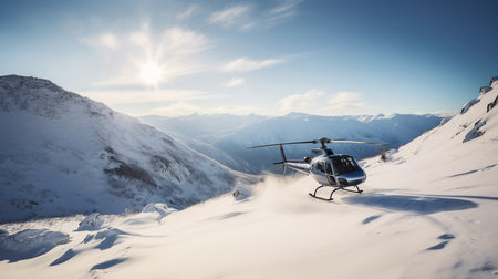 Generative AI and a helicopter over icy mountainsの素材