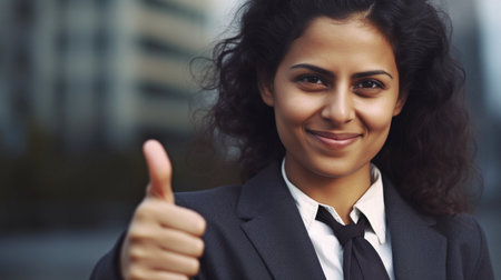 Generative AI portrait of a businesswoman with a thumbs-upの素材