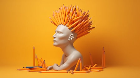 big-headed person with Pencil and idea works are created by creative businesses. The Generative AIの素材