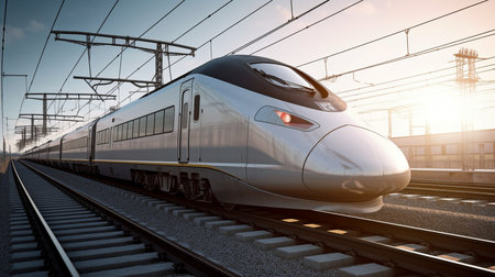 Generative AI, a modern high-speed train on straight linesの素材