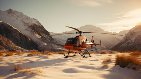 Generative AI and a helicopter over icy mountainsの素材