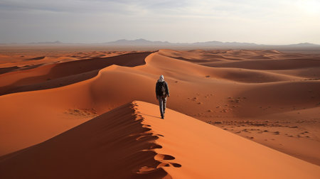 Generative AI allows a man to scale the tallest dune in the Moroccan desert.の素材