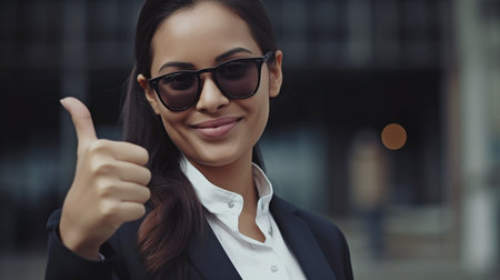 Generative AI portrait of a businesswoman with a thumbs-upの素材